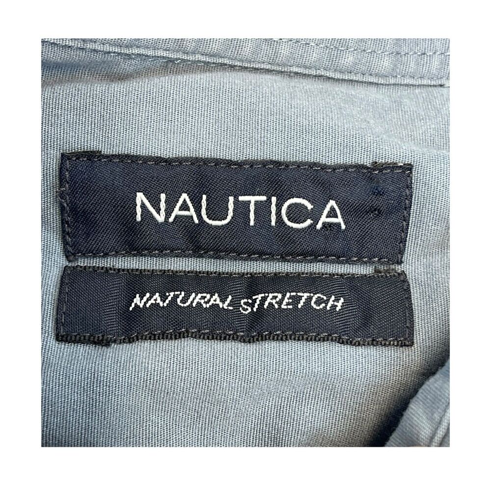 Nautica Dress Shirt Men's 16.5 Gray Stretch Pockets Long Sleeve Formal Business - Picture 8 of 8